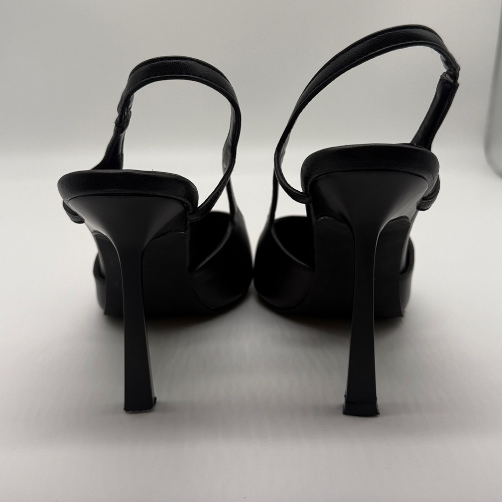 Black Slingback Heels Gold Metal Pointed Toe Stiletto Pumps Size 9 - Picture 5 of 11